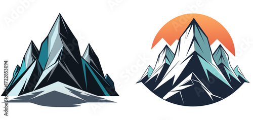 vector set of snowy mountains and icebergs isolated on white background