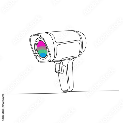 Thermal imager in minimalist line art with colorful accents on white