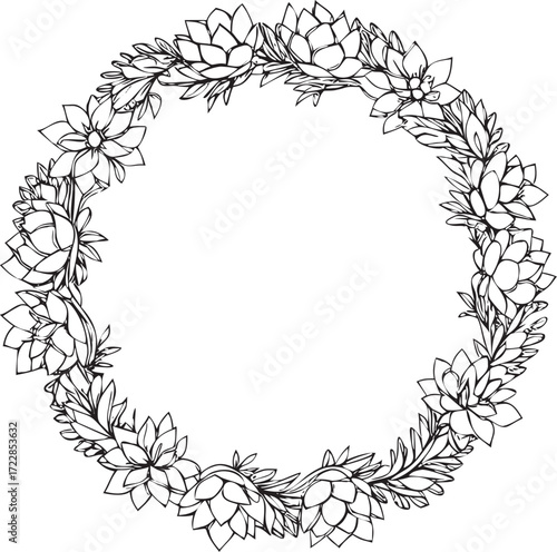 Wreath Of Succulent Plants Outline circle frame