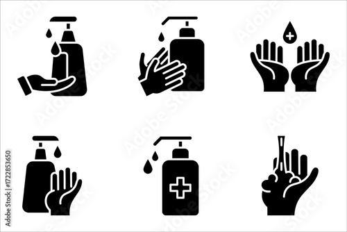 Hand sanitizer icon set. Hand hygiene, vector illustration on white background