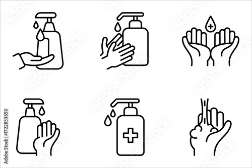 Hand sanitizer icon set. Hand hygiene, vector illustration on white background