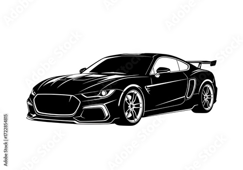 Sleek and powerful black illustration of a modern high-performance sports car, designed for speed and automotive style enthusiasts, perfect for dynamic graphic projects