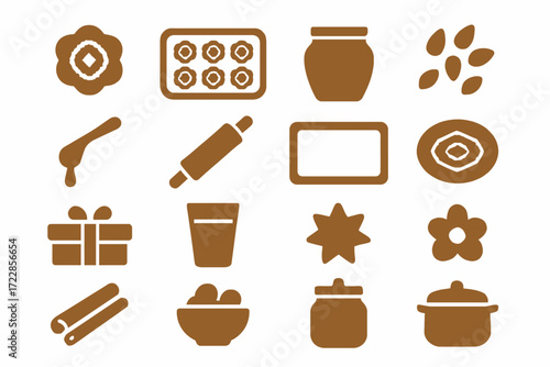 Baklava 16 Solid Color Icon Set Collection on White Background