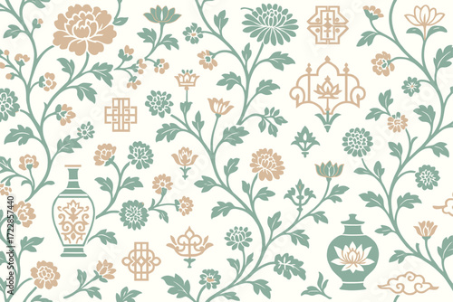 Seamless Vintage Chinoiserie d Ornamental Motifs