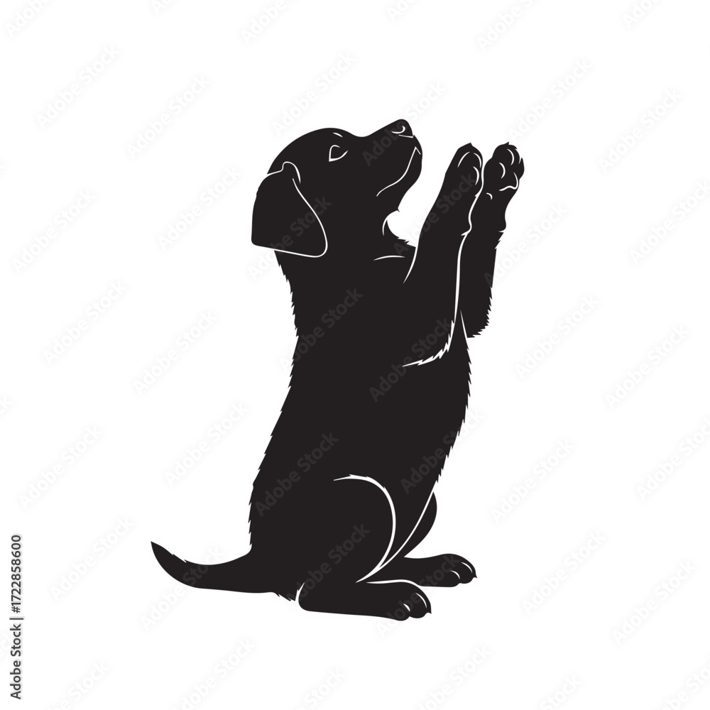 Fototapeta premium Playful Dog Begging Silhouette – Black Pet Icon for Logo, Clipart, and Design