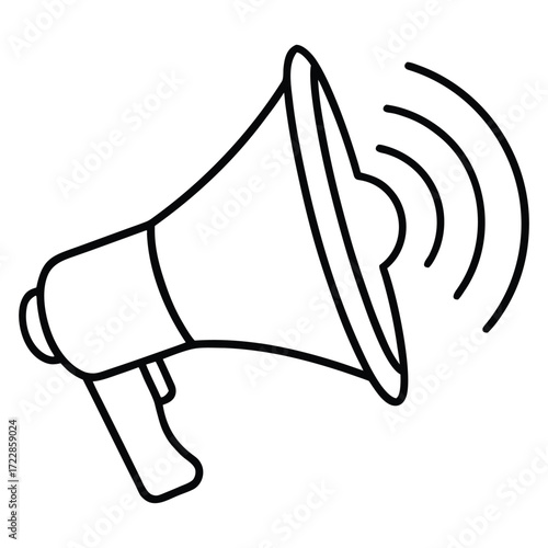 Black outline megaphone with sound waves bullhorn loudspeaker