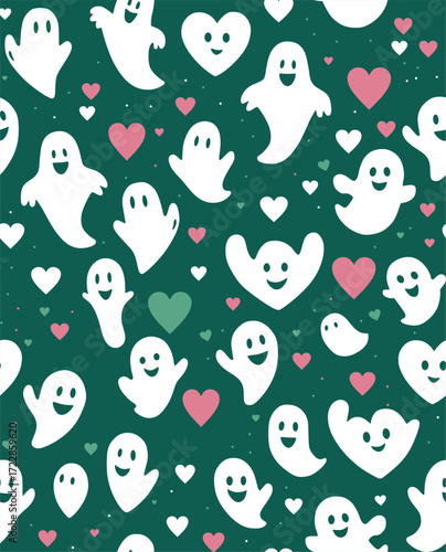 cute Halloween seamless pattern, happy ghost design, vector illustration