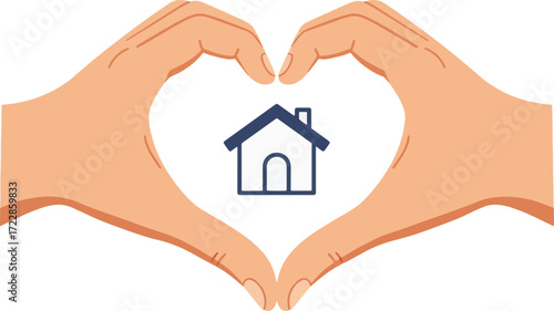 Hands Forming Heart Around a House Symbolizing Home Love, Real Estate, and Security
