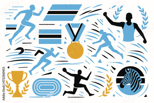 World Athletics Championships Victory Day Botswana Vector Wallpaper with Sports and National Symbol
