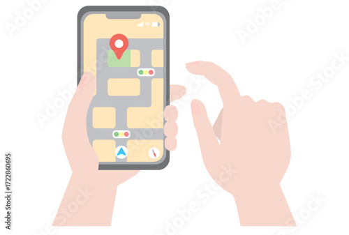 地図アプリを操作する手元のイラスト