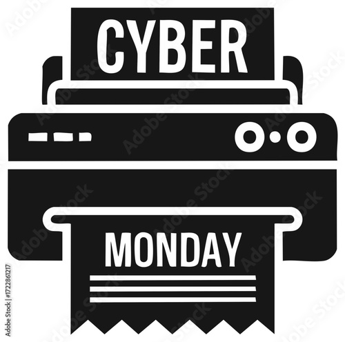 Printer issuing a receipt with Cyber Monday text during a sale event