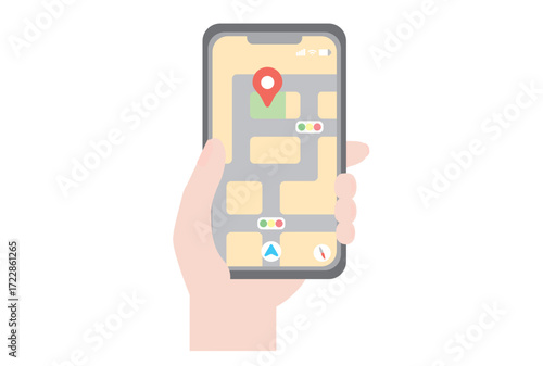 地図アプリを表示しているスマホを持つ手