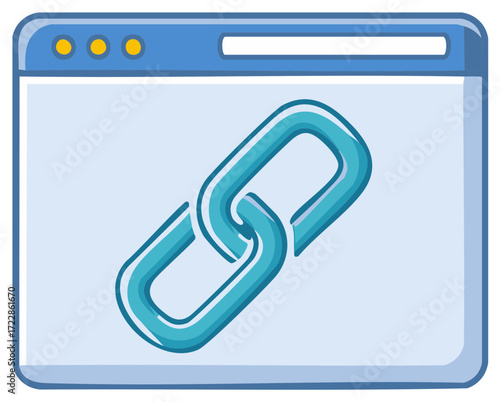 Web browser window with linked chain icon symbolizing connectivity and data transfer.