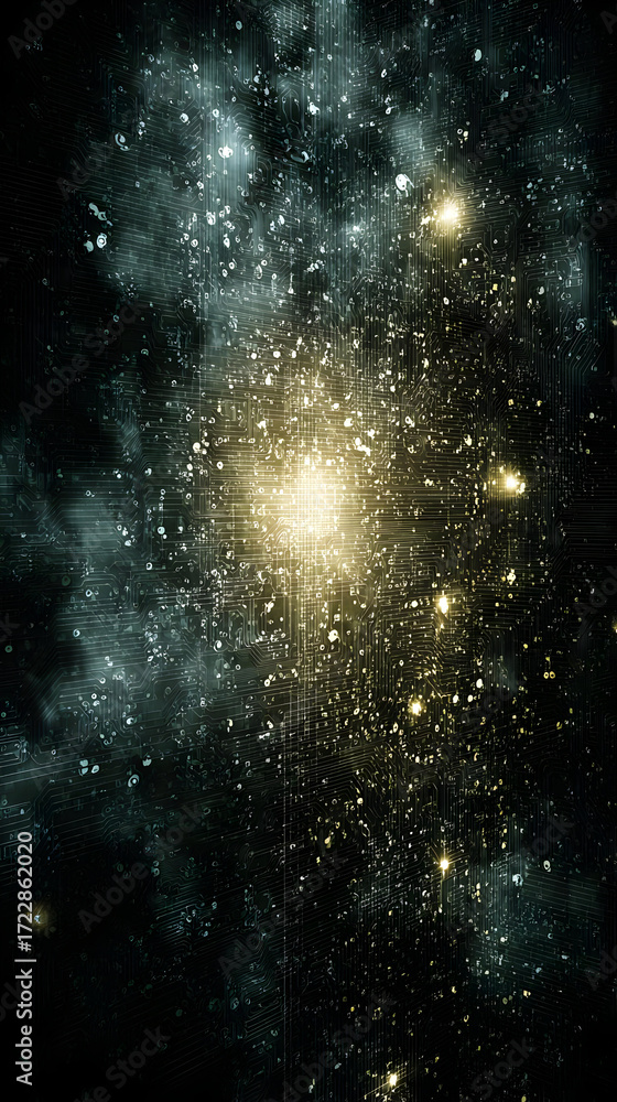 Naklejka premium AI art background with geometric luminous fractals, glowing textures, and vibrant symmetry