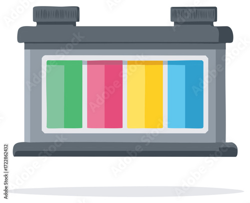 Gray Battery Car with Green Pink Yellow and Blue Cells  Vector Illustration