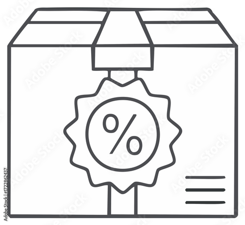Box with Discount Percentage, Outline Style, Conceptual Illustration of Sales and Offers