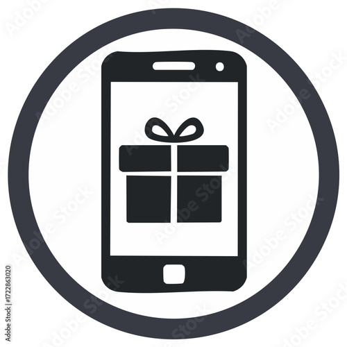 Mobile phone screen displaying a gift box icon inside a circular frame