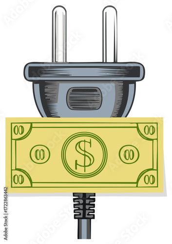 Electric Plug and Paper Money Illustration Symbolizing High Energy Costs