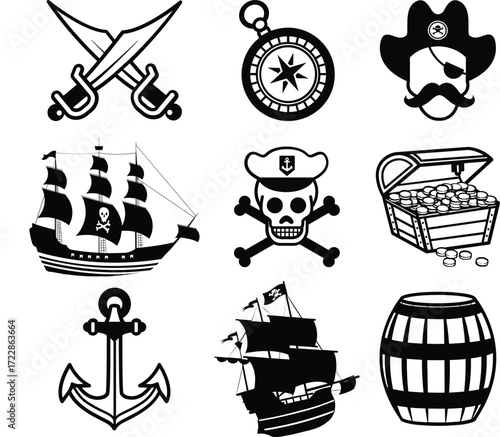 Pirate icons Eps, Vector Images Black and White