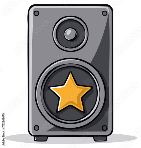 Cartoon Style Gray Speaker with Golden Star Audio Entertainment Sound System