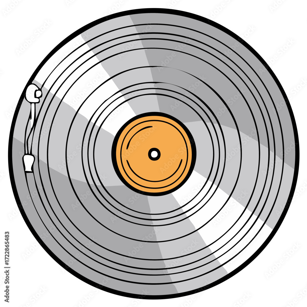 Fototapeta premium Stylized vinyl record with orange center and needle