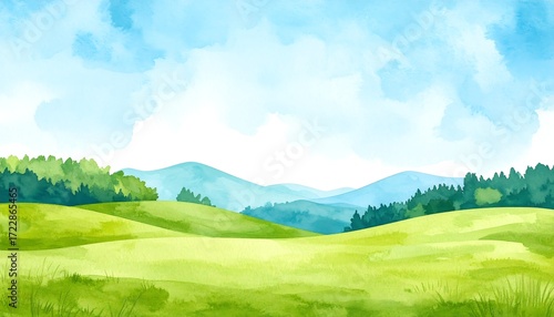 Watercolor landscape of rolling hills (1)