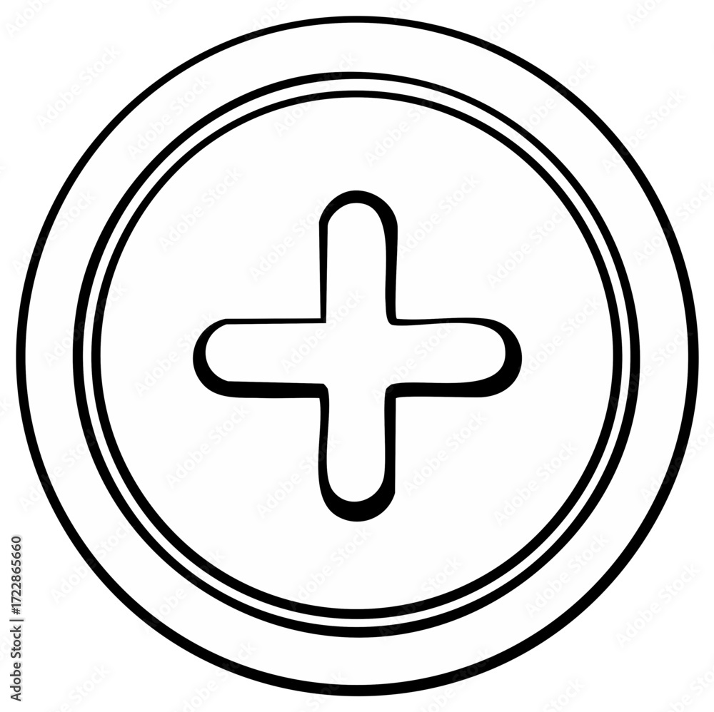 Fototapeta premium Hand drawn plus sign icon inside a double circle illustration for growth and addition