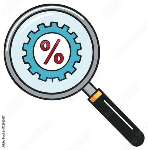 Magnifying Glass Inspecting Percentage Inside Gear Business Finance