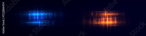 Abstract light effects of horizontal lines. Vector light elements on a dark background.