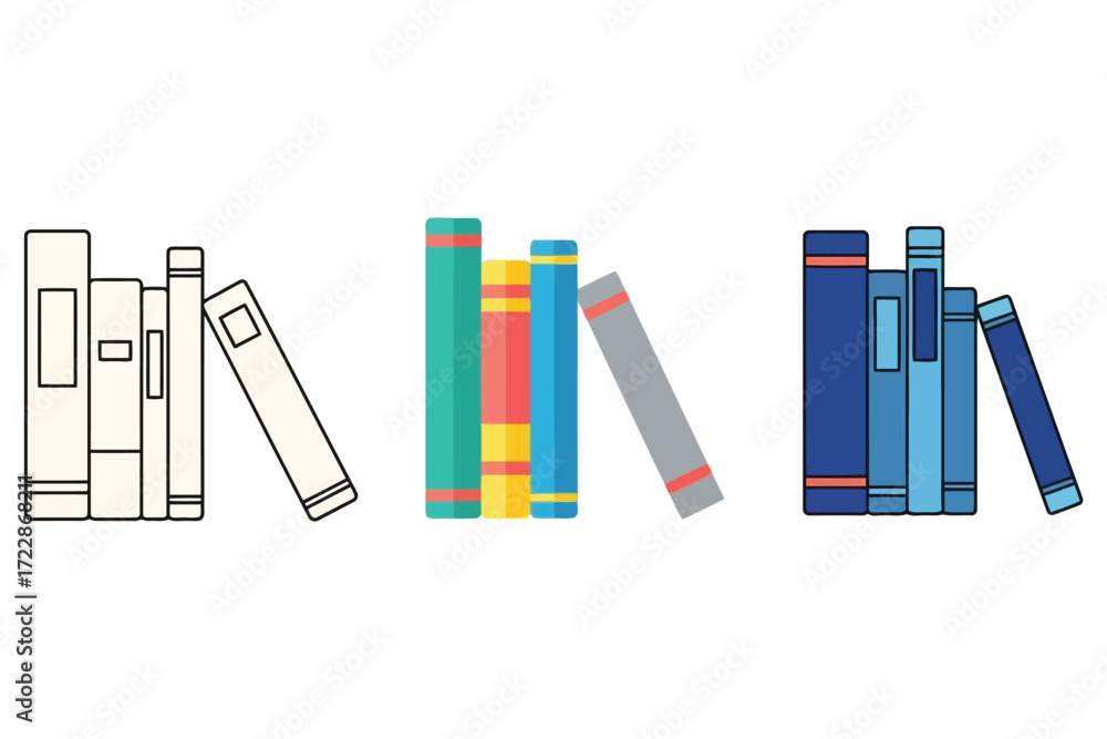 Obraz premium Illustration of a row of books in different styles the books are arranged in a row, with some standing upright and others leaning against each other