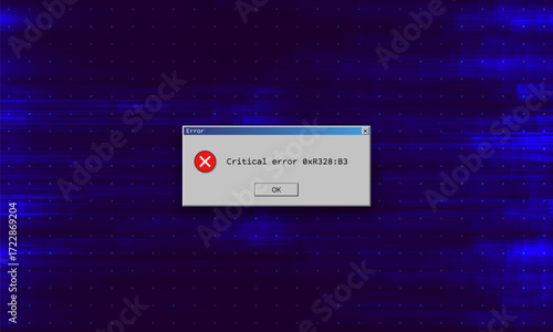 Operating system critical error warning. Retro user interface window with system failure. Software tech crash or bug report concept. Vector illustration for digital UI themes.