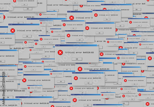 Operating system critical error warning. Retro user interface window with system failure. Software tech crash or bug report concept. Vector illustration for digital UI themes.