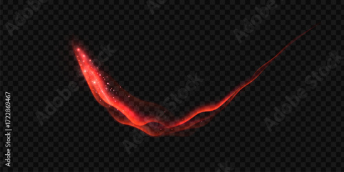A fiery red glowing swirl with glowing curved strokes and scattered sparks on a transparent background. Dynamic swirl effect for design and illustrations. Vector