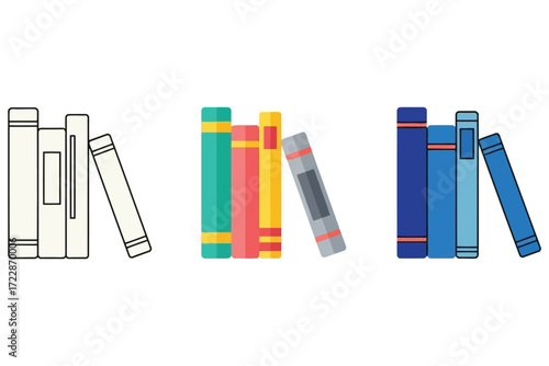 Vector art of a colorful illustration showcases a set of books arranged in a neat row, perfect for educational or decorative purposes, adding a touch of knowledge and charm