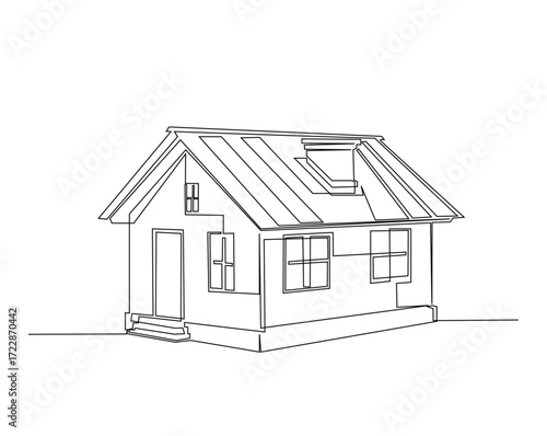 Wallpaper Mural House with chimney outline drawing illustration. one continuous line drawing of house building. Torontodigital.ca