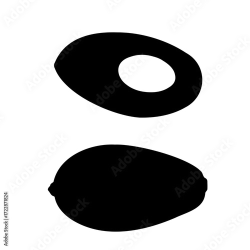 Avocado silhouette with seed and flesh on white background  