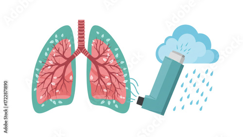 Advanced Lung Health Illustration with Inhaler Therapy - Respiratory Wellness and Asthma Relief Artwork