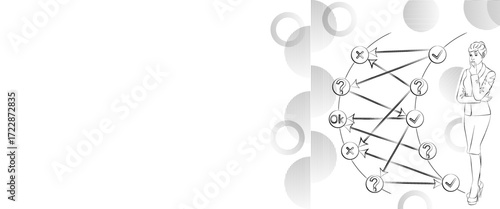Decision tree diagram for identifying problems and opportunities in decision making process. Famale. Sketch. Rectangular Template. Vector illustration