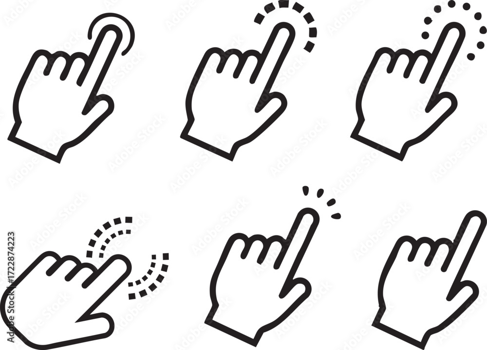 Fototapeta premium Hand click icon, Hand cursor icon set. click icon vector hand click pointe