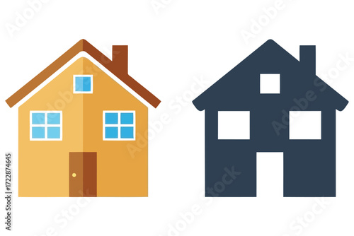 Vector art of house vector icon set illustration of a residential building with a roof, windows, and a door, real estate and home concept