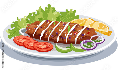 grilled sausage with vegetables