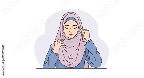 An illustration of a woman wearing a hijab. The image features a young Muslim woman depicted in a flat design style