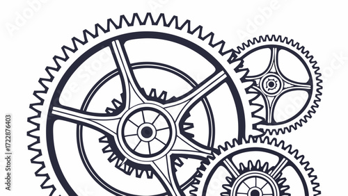 Intricate Gear System Detailed Black and White Mechanical Cogwheel Illustration