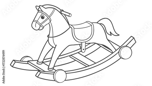 Outlined Rocking Horse Toy with Detailed Bridle and Saddle
