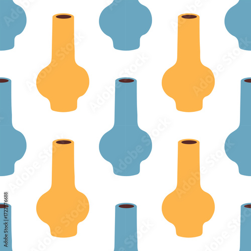 Vector seamless pattern of ceramic vase with abstract design. Cartoon illustration isolated on a white background.