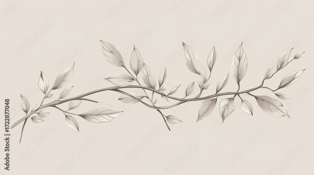 Naklejka premium Elegant botanical illustration featuring delicate leaves and intricate branch design
