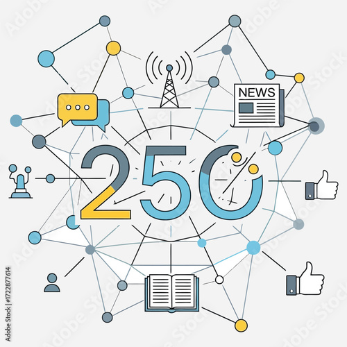 Futuristic 25G network concept with interconnected icons representing global communication and data sharing
