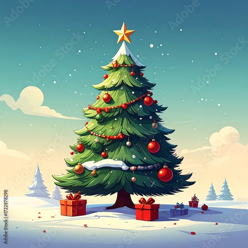 Christmas tree in snowy landscape (4)
