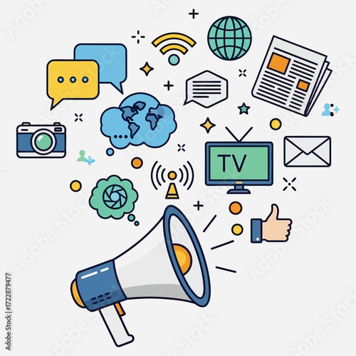 Digital Marketing Communication Megaphone Broadcasting Online Media