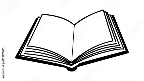 Open book with blank pages and black outline displayed on a white background in a simple illustration created with generated ai 
